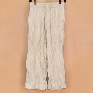 100% Pure Linen Loose Fit Summer Pants Khaki Brown Small Women's